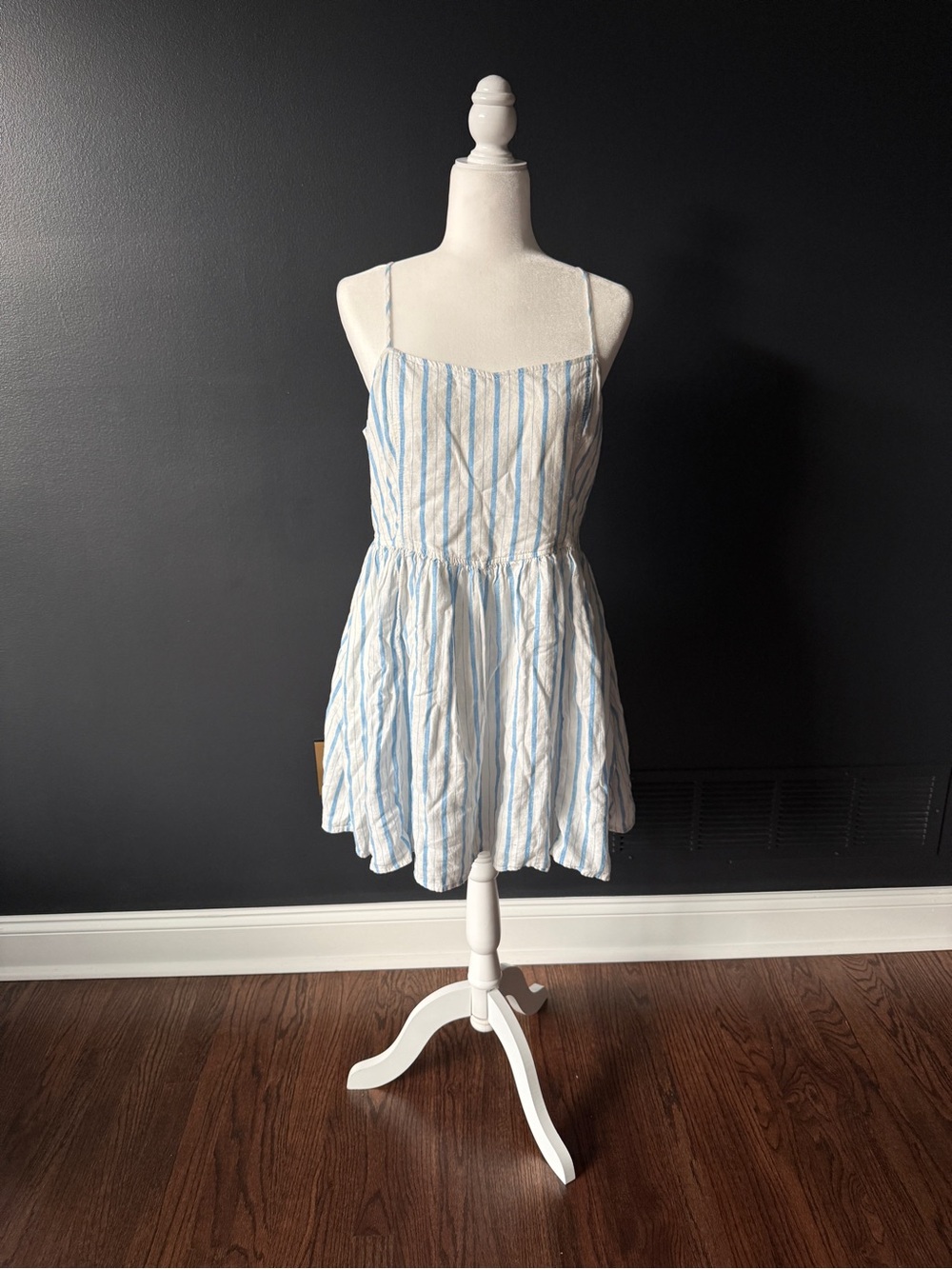 aerie White and Light Blue Striped Mini Dress